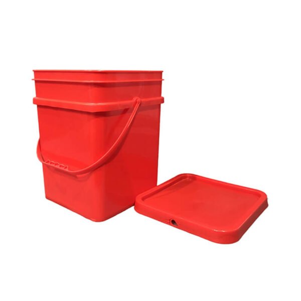 15L Red Square Plastic Pail with Tamper-proof Lid