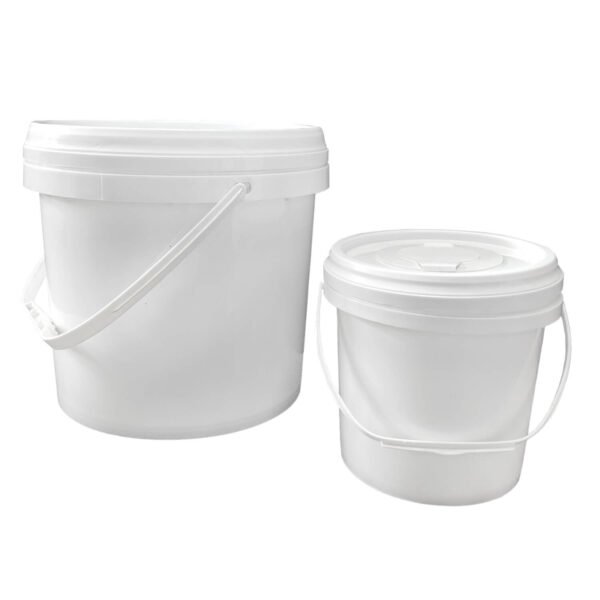 Circular plastic white bucket
