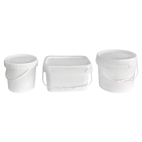 Plastic buckets of different shapes