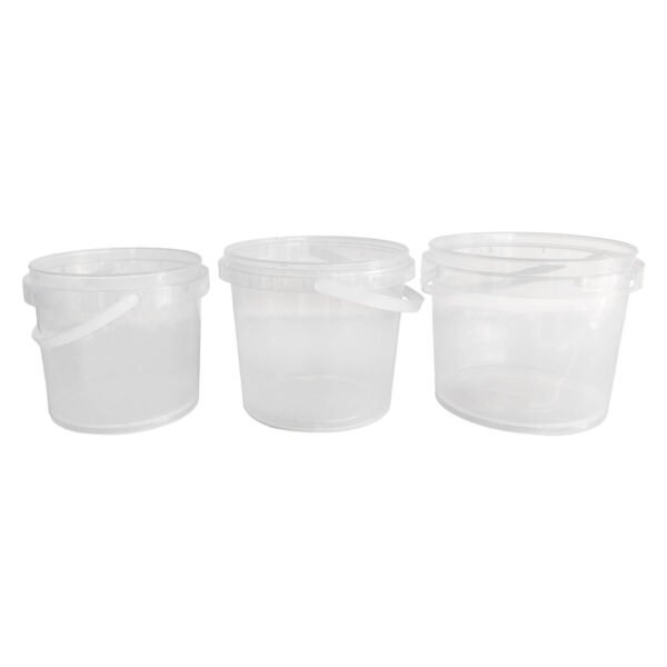 3pcs transparent round plastic buckets of different sizes