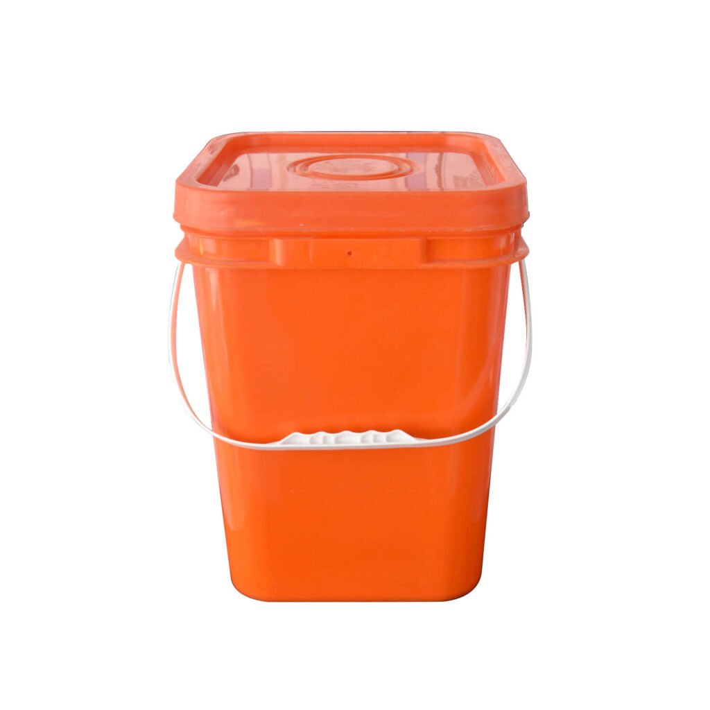 25L Orange HDPE Square Pail with Rieke Spout Lid