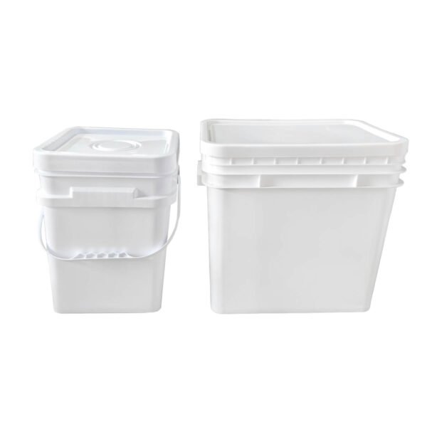 Plastic rectangular buckets at different angles