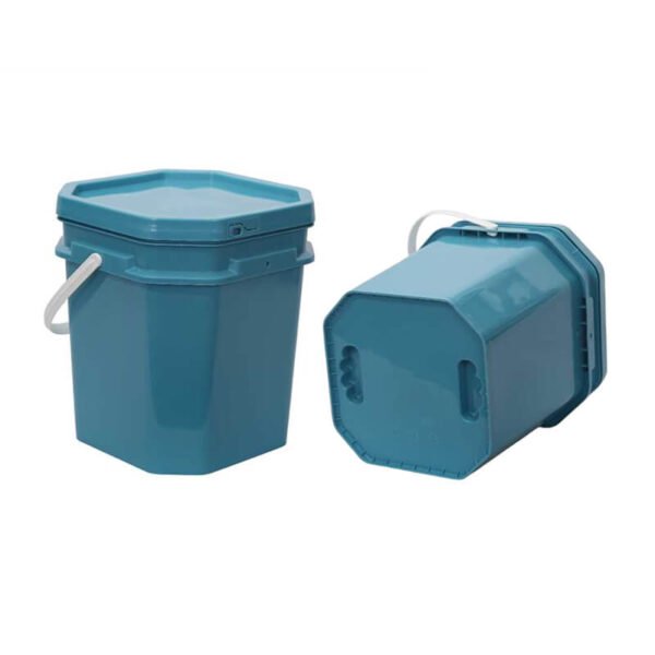 Blue plastic octagonal bucket with Bottom groove
