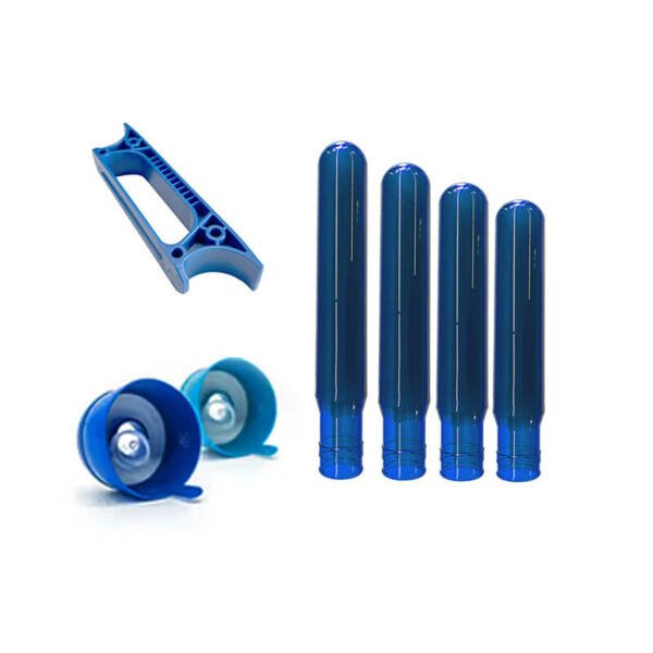 blue PET preform and accessories display