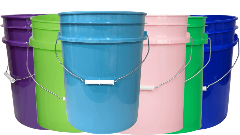 5gallon buckets of different materials and colors