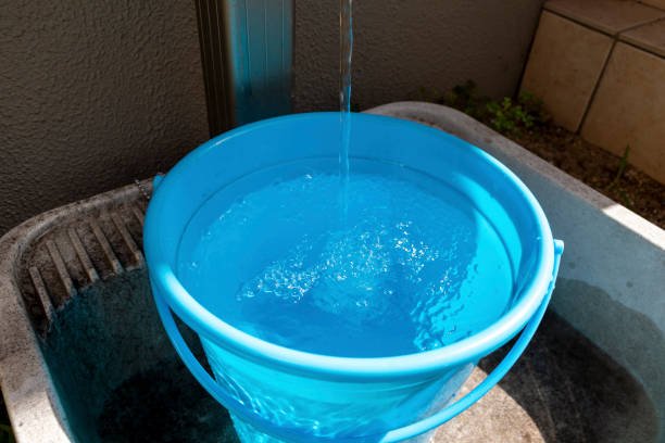 Plastic bucket filled with water