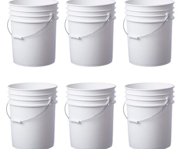 5 gallon plastic bucket on white